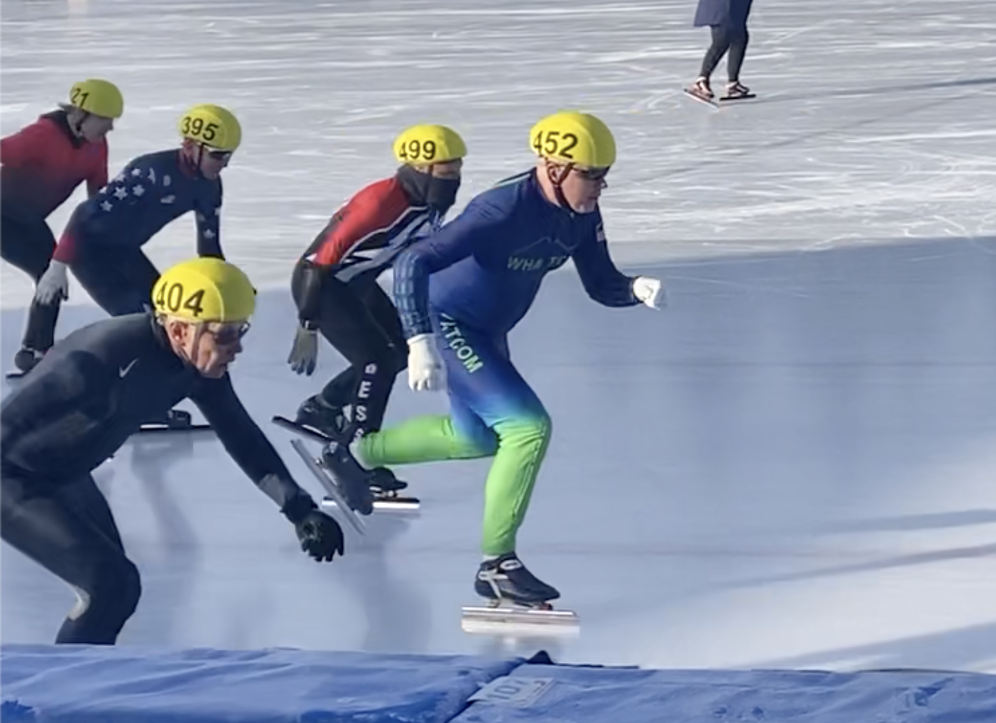 Bruce skating, leading the pack on the race course
